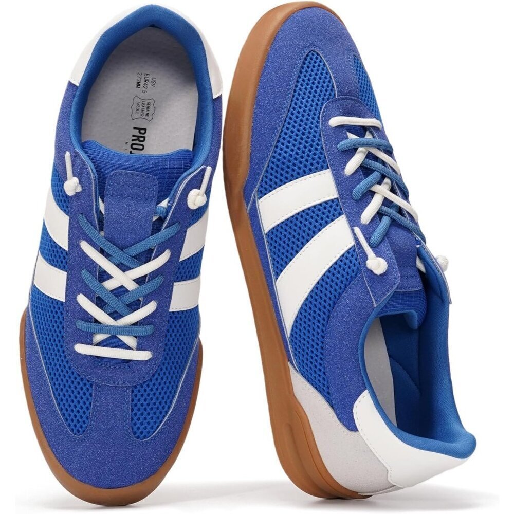 Men's Leather Blue Sneakers Memory Foam Lightweight Non-Slip Casual Shoes